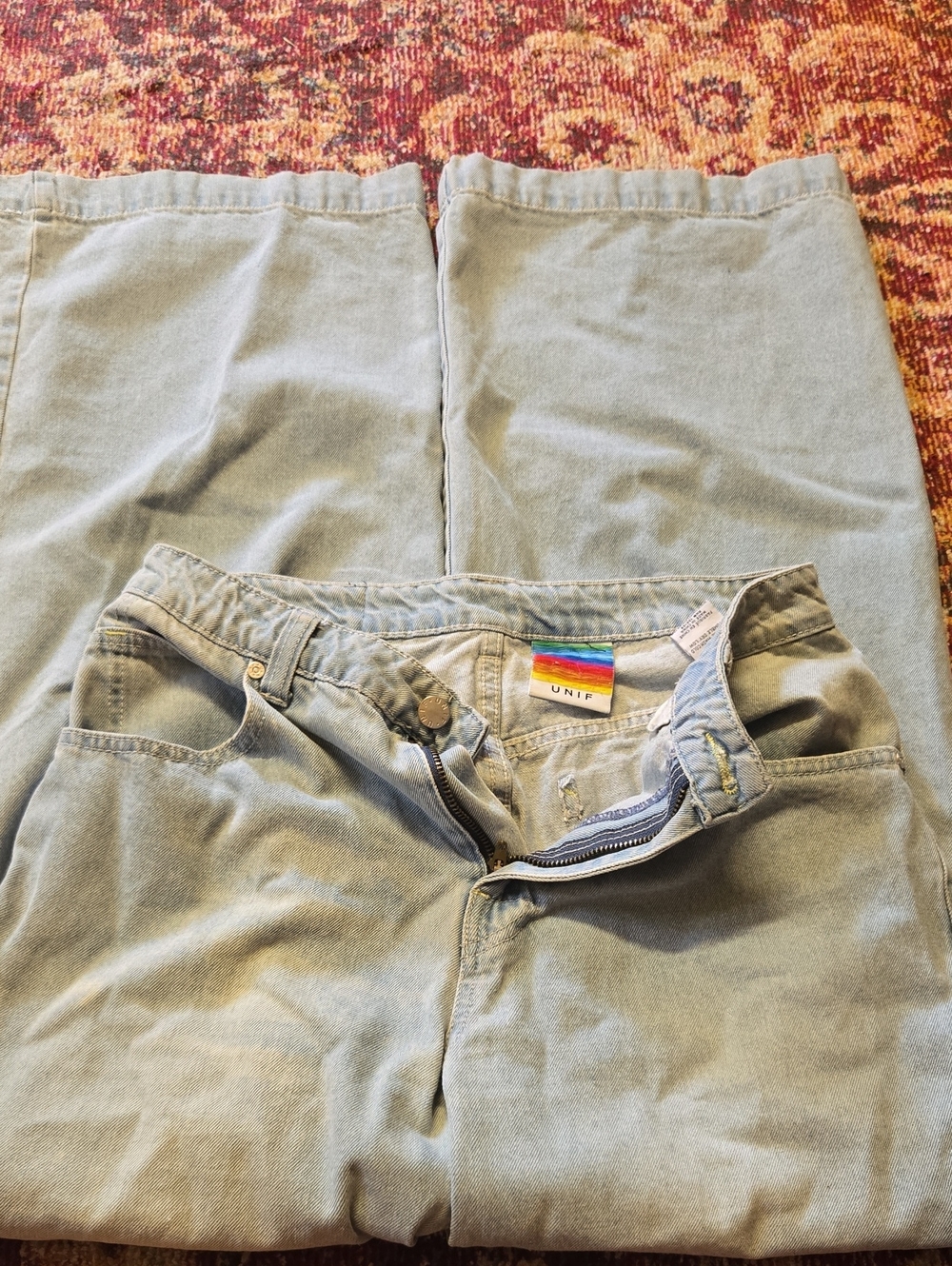 UNIF Light Blue Womens Wide Leg Cargo Style Pants
